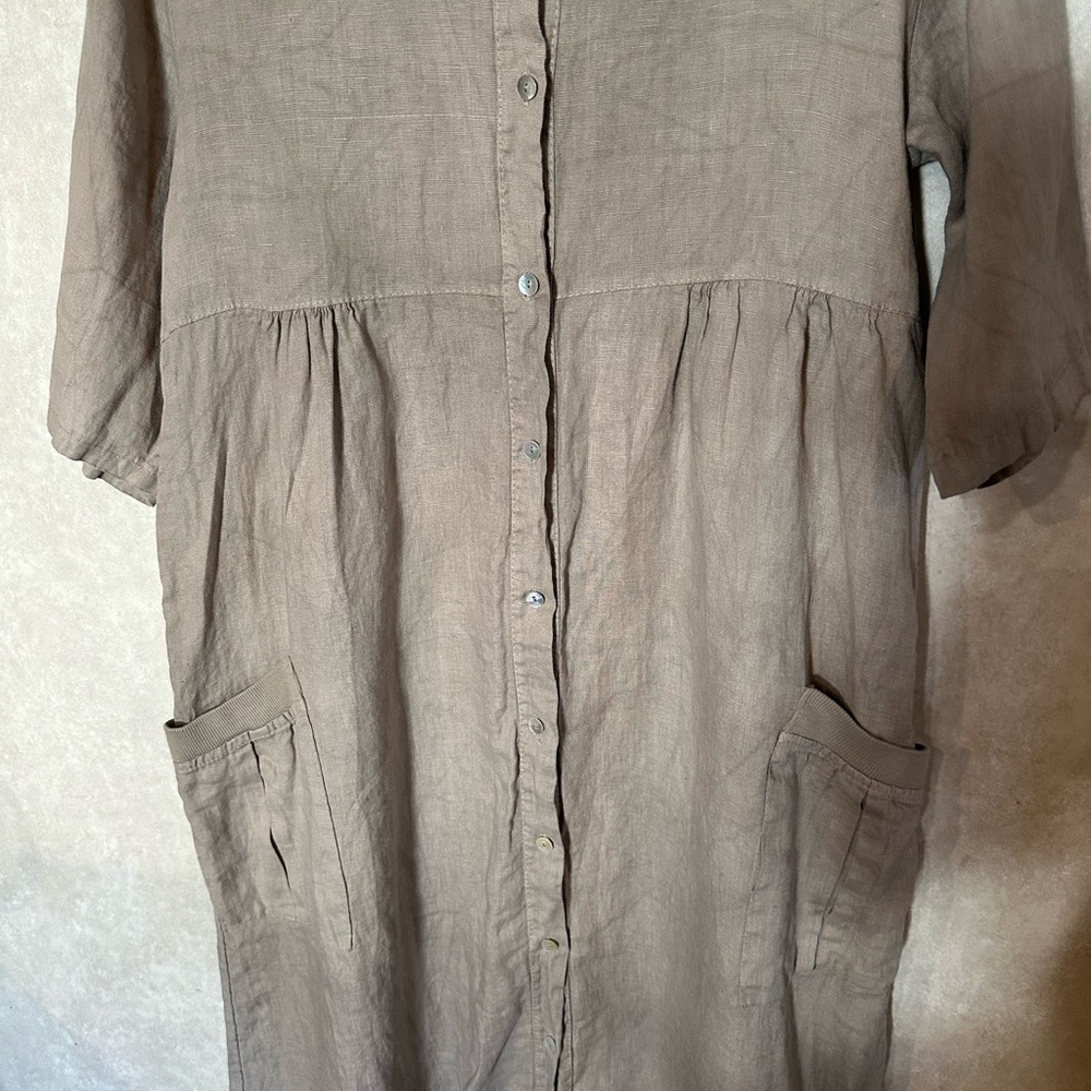 Rosemarine 100% Linen Casual Tan Button-Down Women's Top - Picture 3 of 5